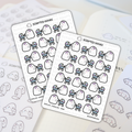 Scripted Hours sticker sheet featuring cute white ghost characters, some with pink bows, pushing blue and pastel rainbow baby strollers on a planner page titled Mom Life - Stroller #064