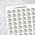 Digital stickers by Scripted Hours showcasing cute white ghost characters with rosy cheeks pushing miniature shopping carts filled with colorful produce and baguettes on a white sticker sheet displaying the brand logo