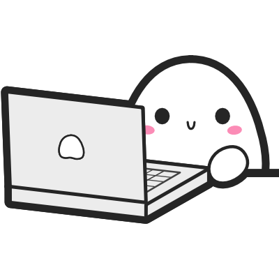 Cartoon character with a laptop on a white background